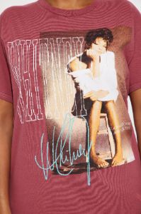 Whitney Houston Washed T-Shirt - Burgundy sold by Fashion Nova