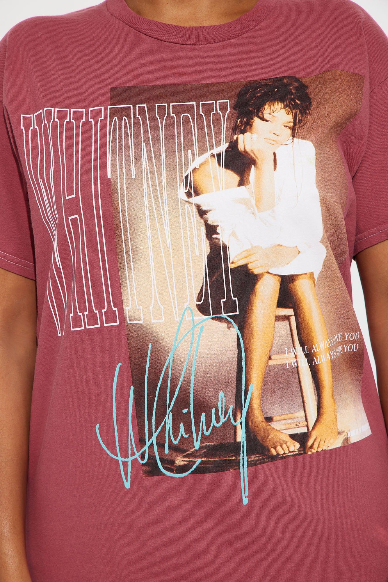 Whitney Houston Washed T-Shirt - Burgundy sold by Fashion Nova product image thumbnail 3