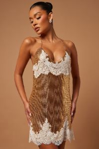 Trisha Chainmail Mini Dress - Gold sold by Fashion Nova