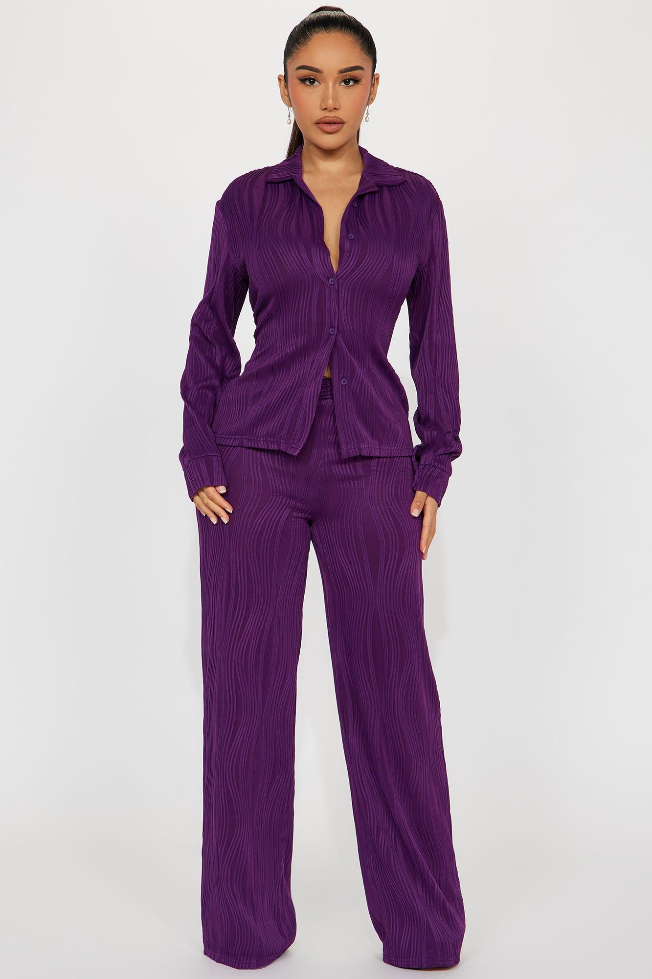 Anisa Textured Pant Set - Plum sold by Fashion Nova