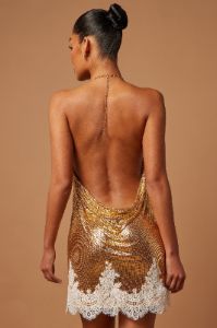 Trisha Chainmail Mini Dress - Gold sold by Fashion Nova