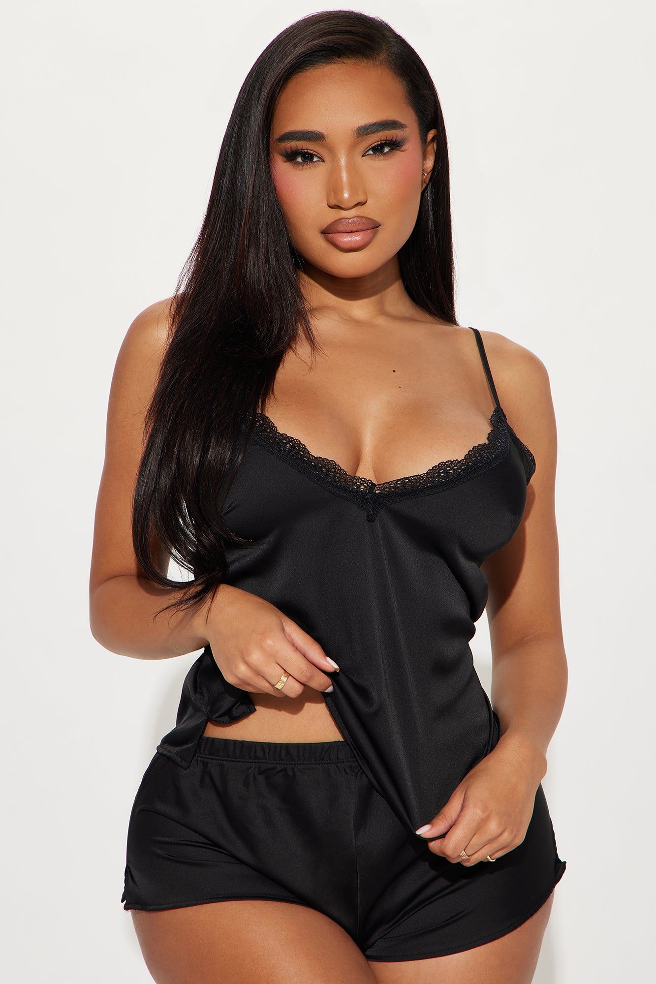 Wake Me Up Satin PJ Short Set - Black sold by Fashion Nova