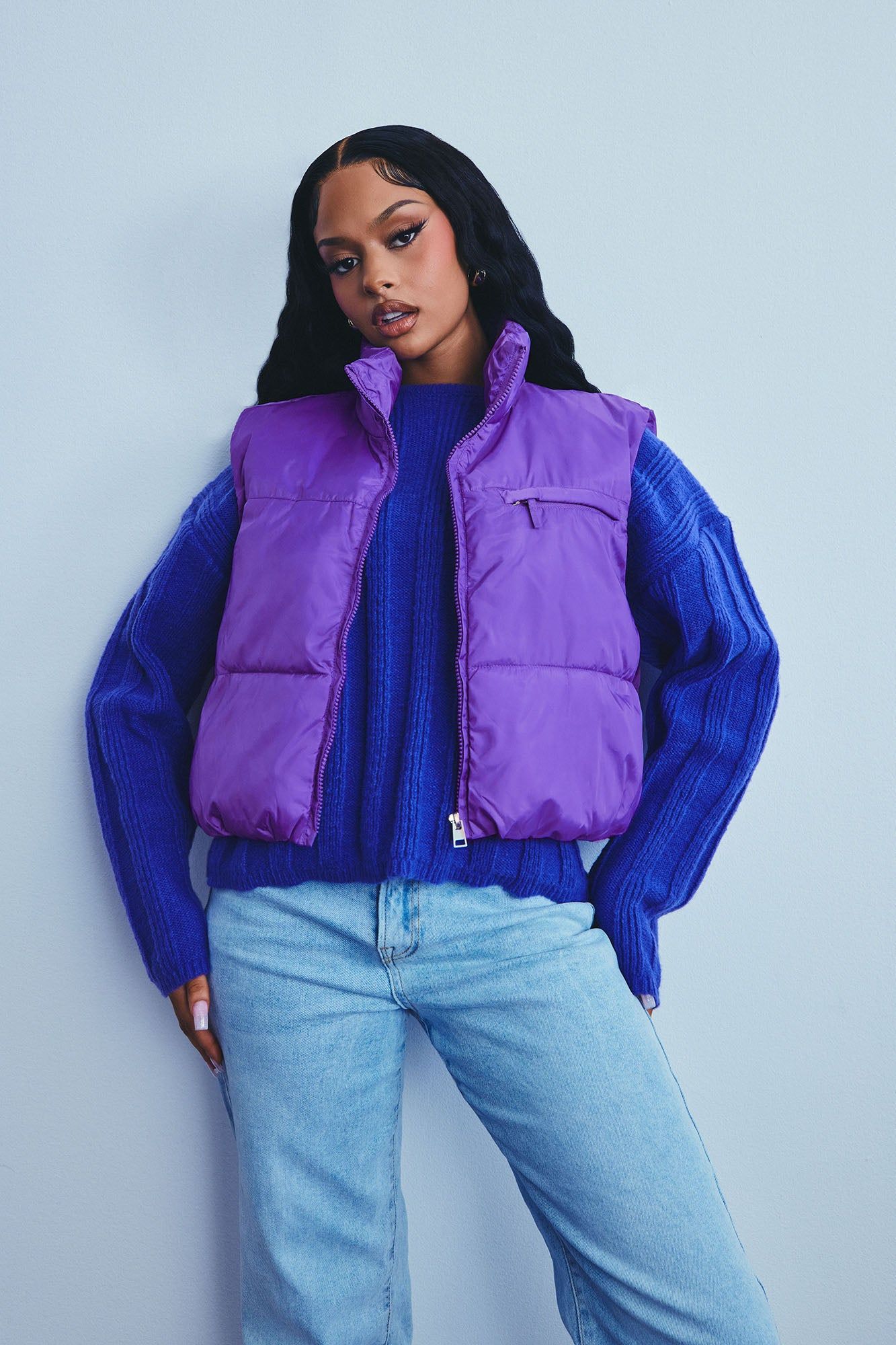 Icy Girl Puffer Vest - Purple sold by Fashion Nova
