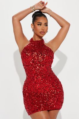 Luna Sequin Mini Dress - Red sold by Fashion Nova