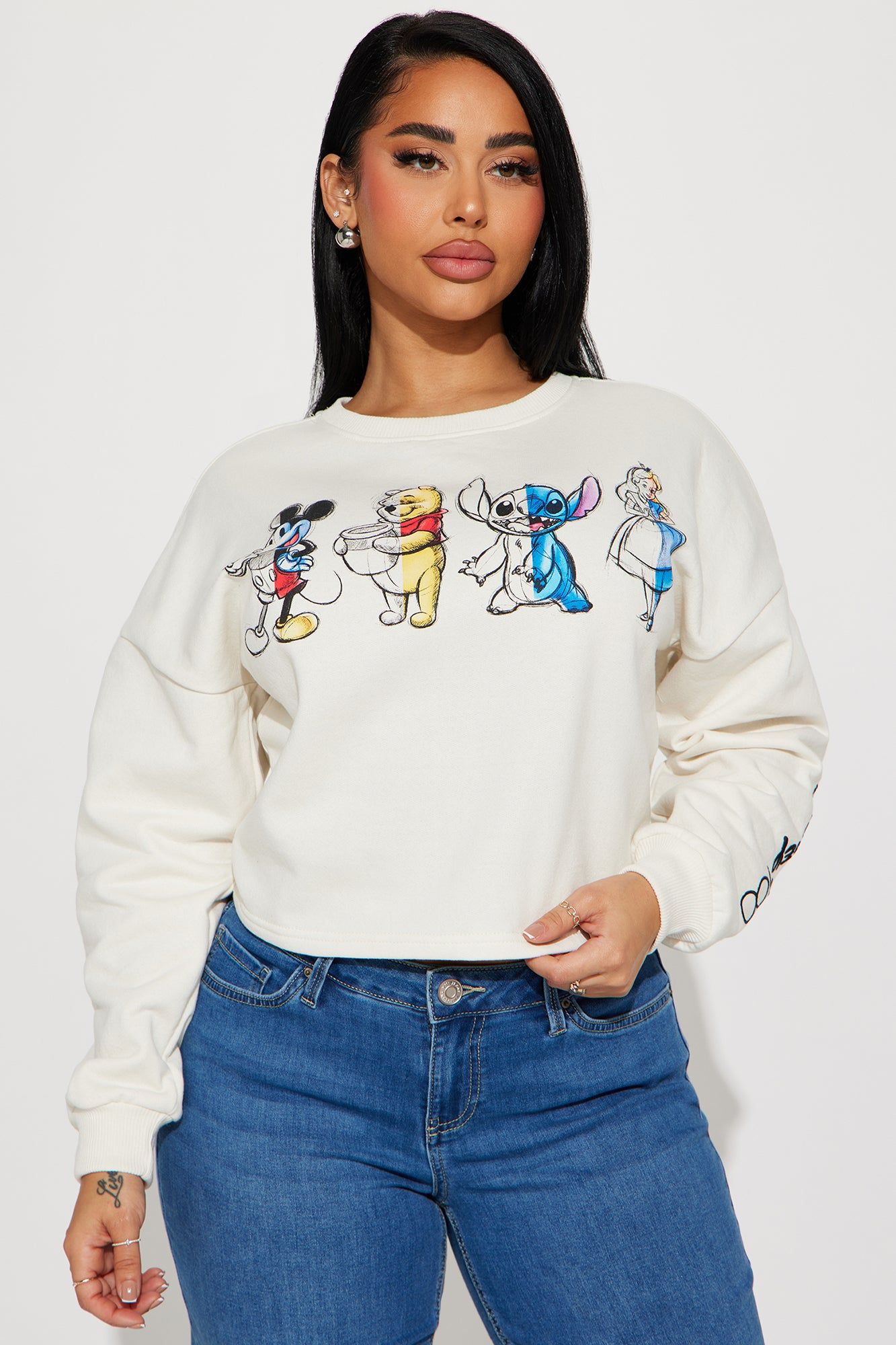 Disney Characters Crew Neck Sweatshirt - Ivory sold by Fashion Nova