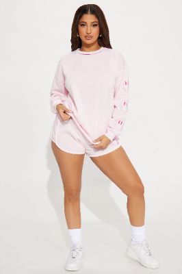 All Smiles Fleece Short Set - Pink sold by Fashion Nova