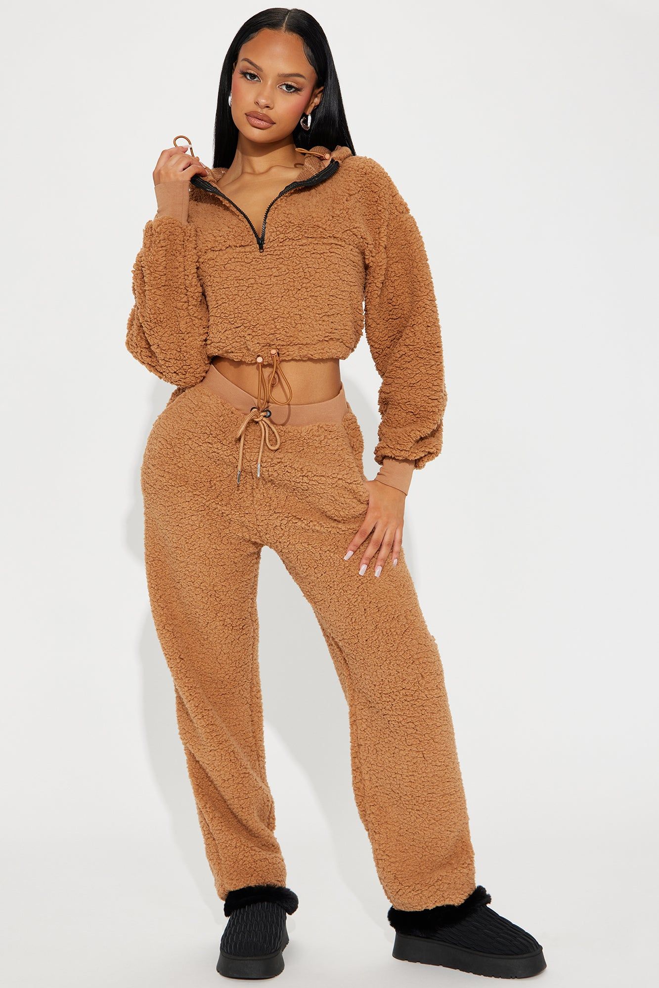Little Teddy Sherpa Jogger Set - Mocha sold by Fashion Nova