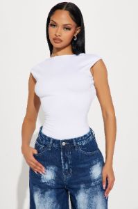 Veronica Ribbed Bodysuit - White sold by Fashion Nova