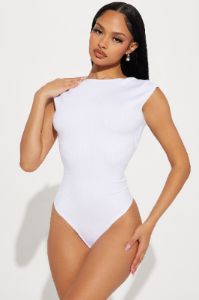 Veronica Ribbed Bodysuit - White sold by Fashion Nova