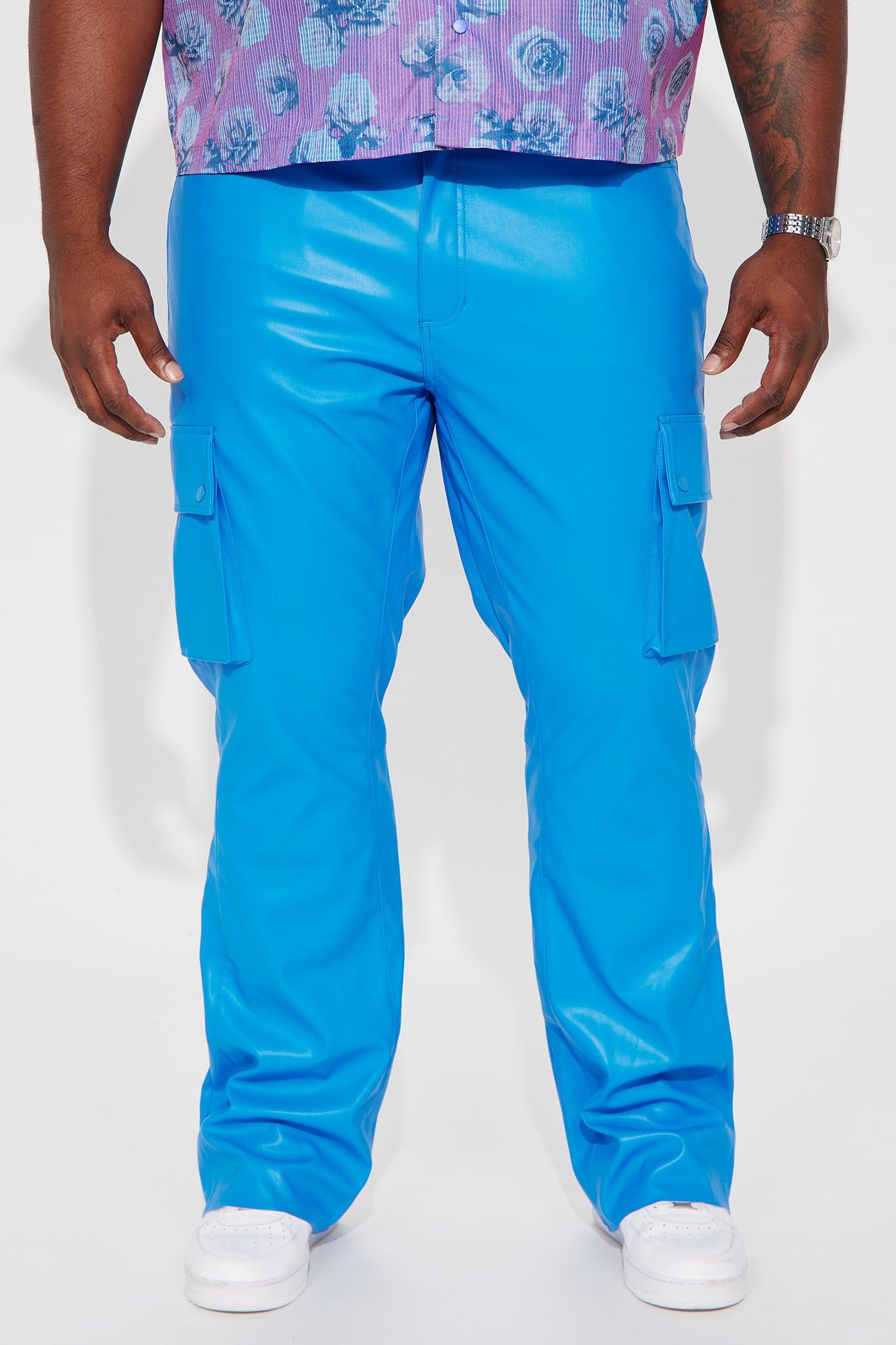 Finest Faux Leather Cargo Flare Pants - Blue sold by Fashion Nova product image thumbnail 2