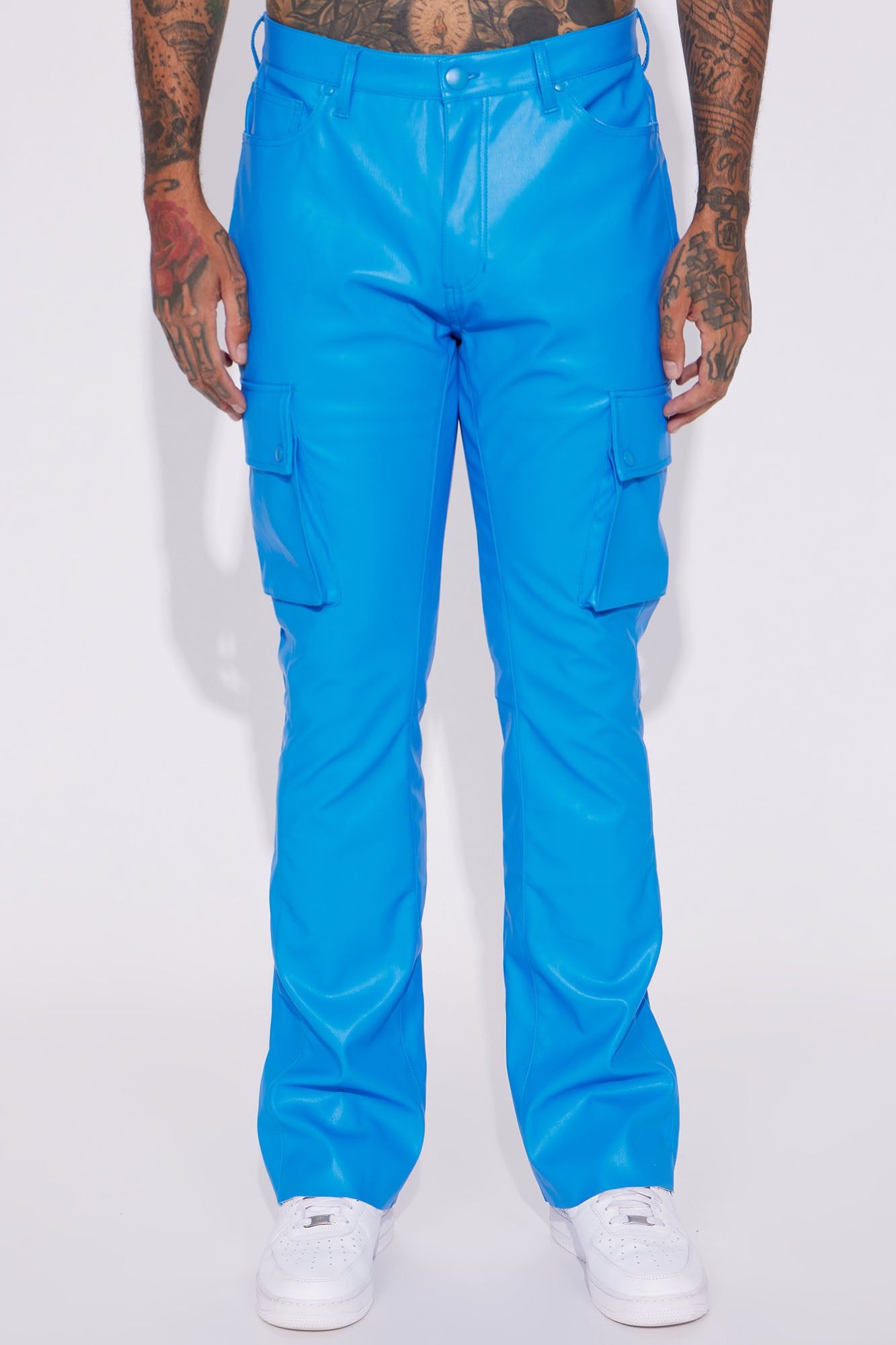 Finest Faux Leather Cargo Flare Pants - Blue sold by Fashion Nova product image thumbnail 5