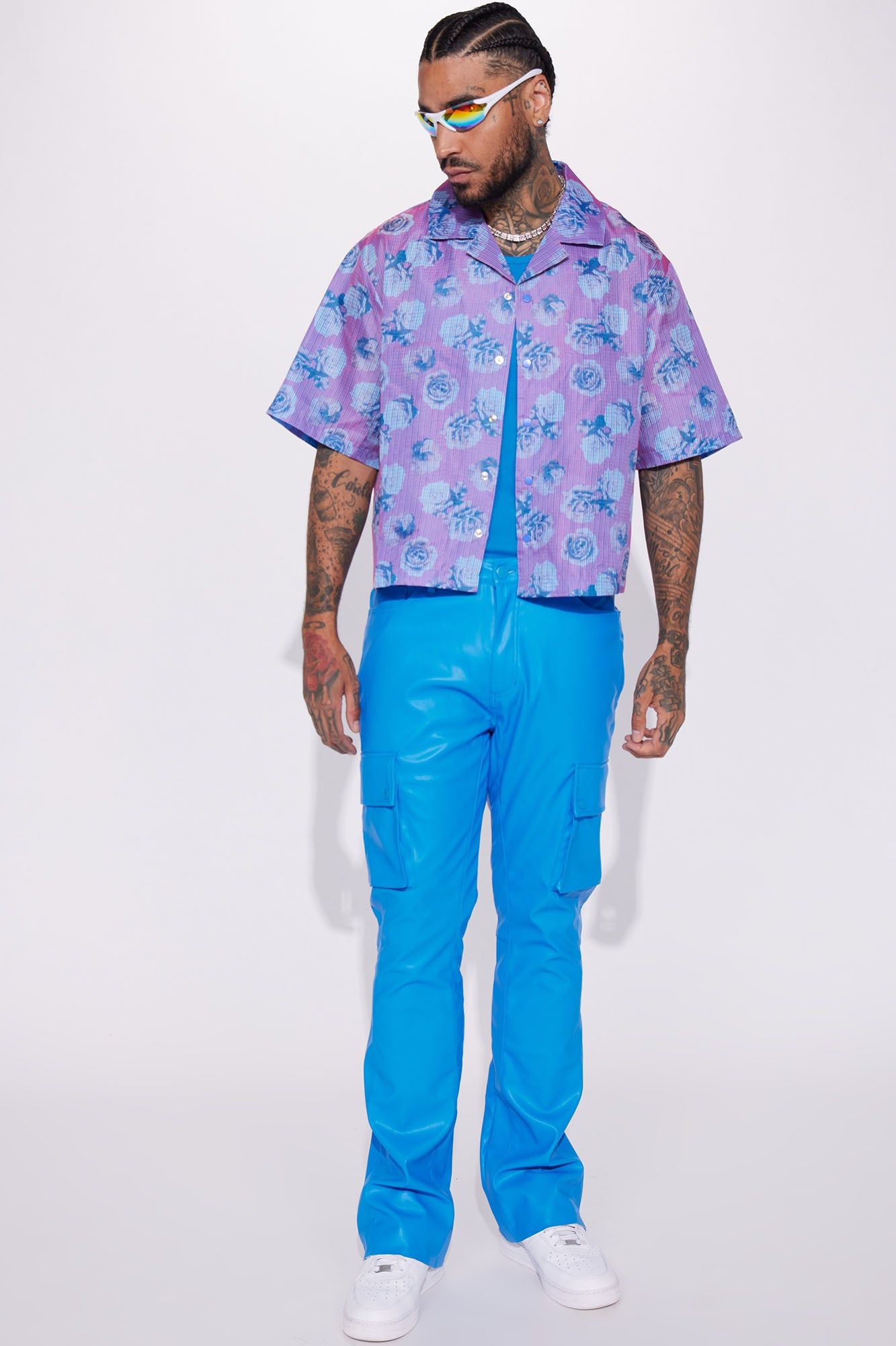 Finest Faux Leather Cargo Flare Pants - Blue sold by Fashion Nova product image thumbnail 3