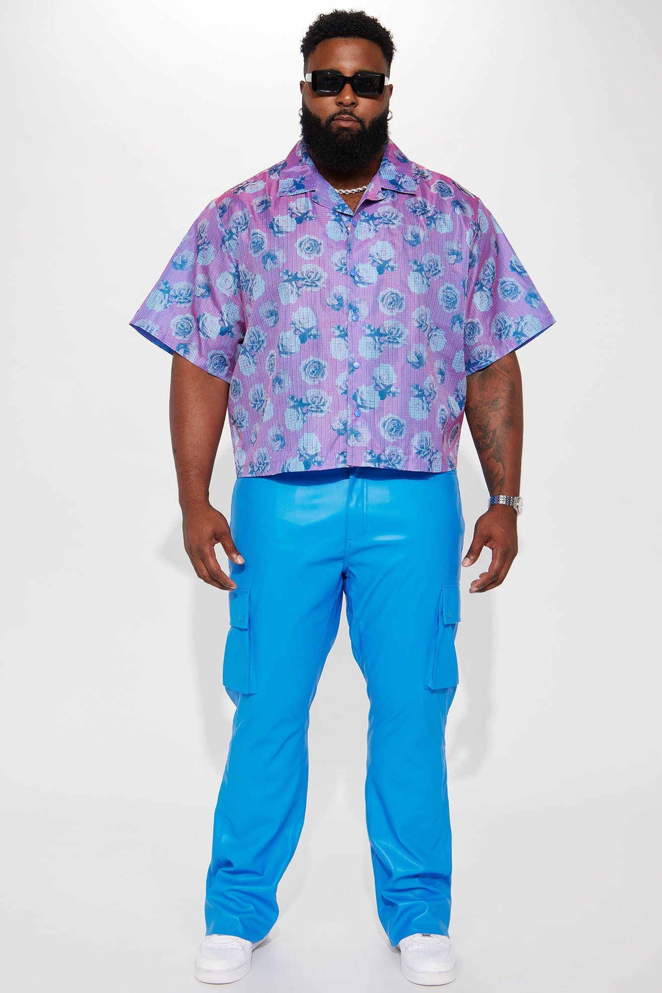 Finest Faux Leather Cargo Flare Pants - Blue sold by Fashion Nova product image thumbnail 7