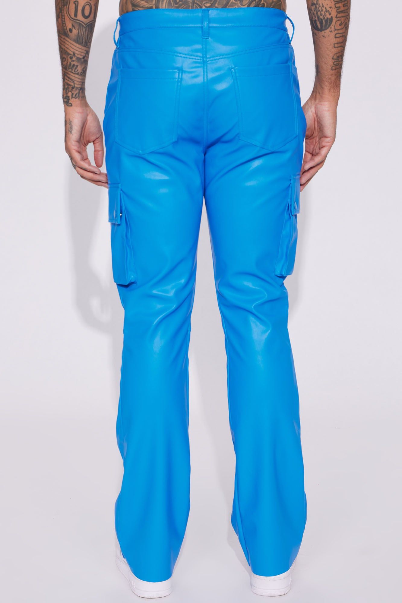 Finest Faux Leather Cargo Flare Pants - Blue sold by Fashion Nova product image thumbnail 6