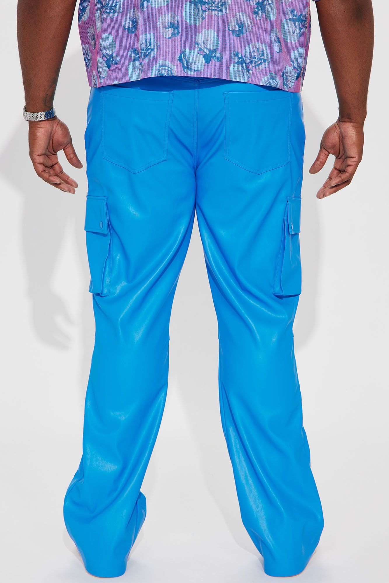 Finest Faux Leather Cargo Flare Pants - Blue sold by Fashion Nova product image thumbnail 9