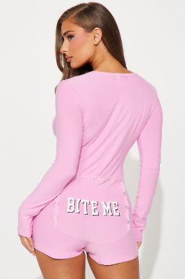 Bite Me Long Sleeve PJ Romper Onesie - Pink sold by Fashion Nova