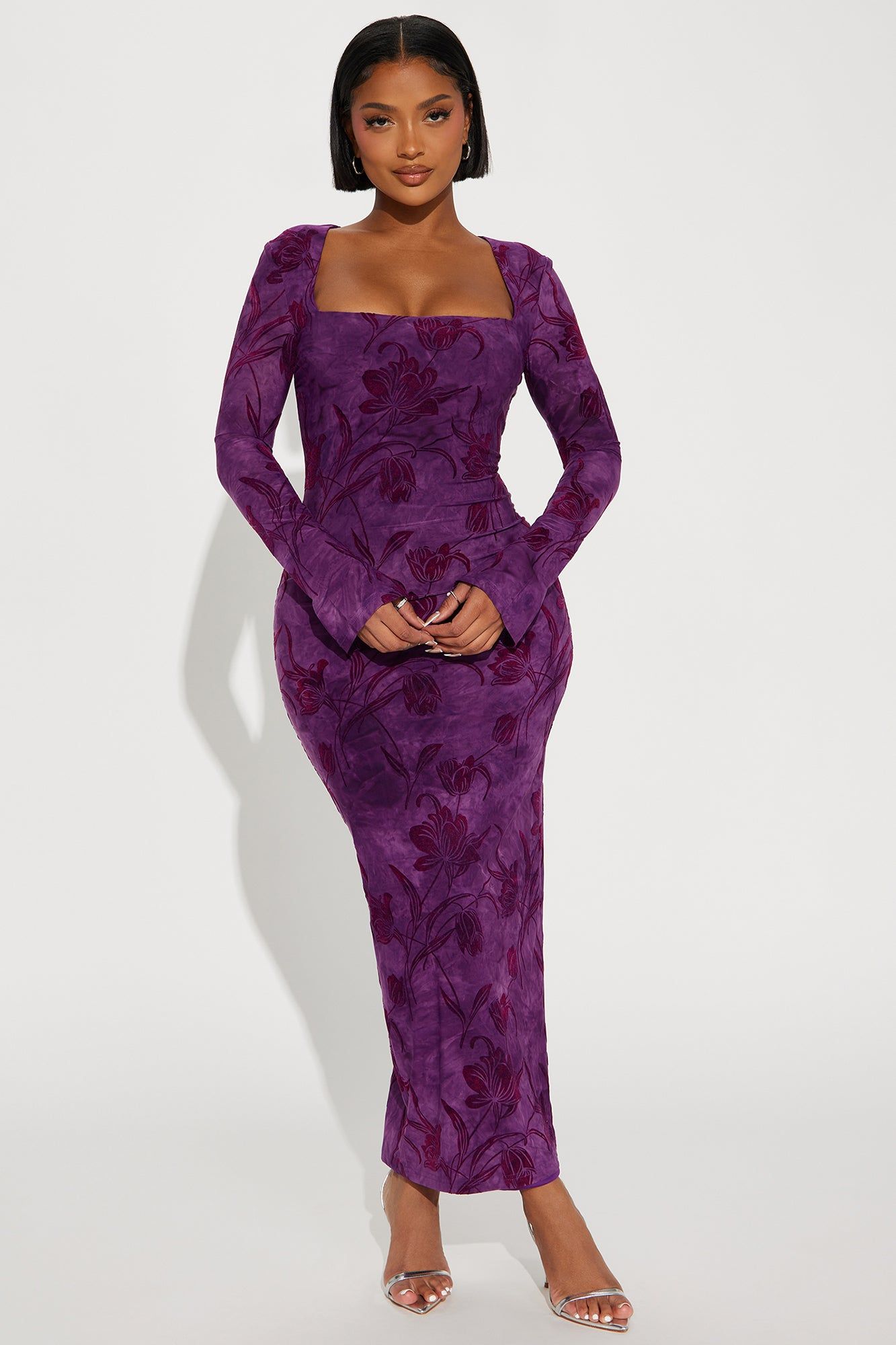 Pandora Velvet Burnout Maxi Dress - Purple sold by Fashion Nova