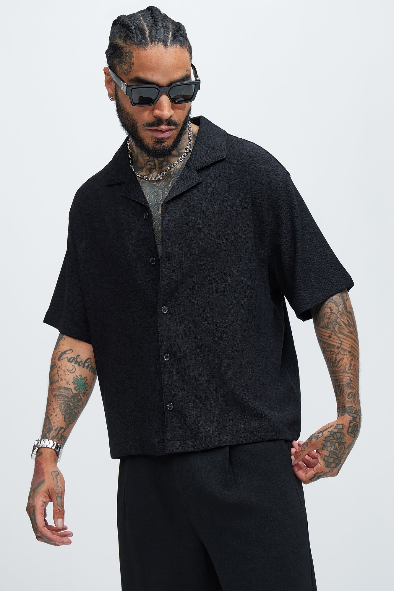 Jace Textured Shirt - Black sold by Fashion Nova