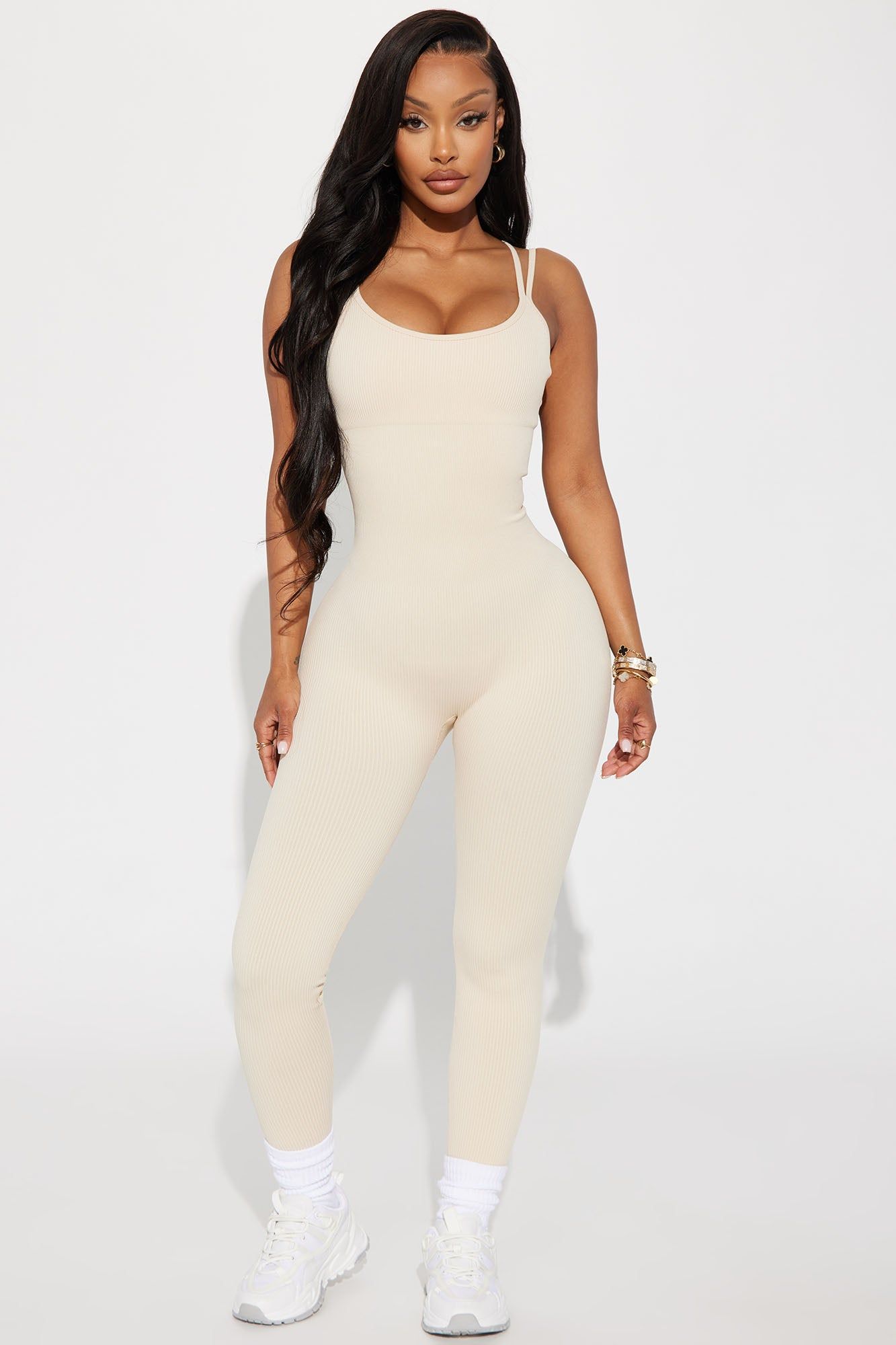 Effortless Joyce Ribbed Seamless Jumpsuit - Sand sold by Fashion Nova