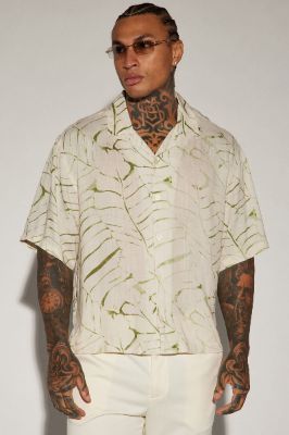 Big Leaf Button Up Shirt - Cream/combo sold by Fashion Nova