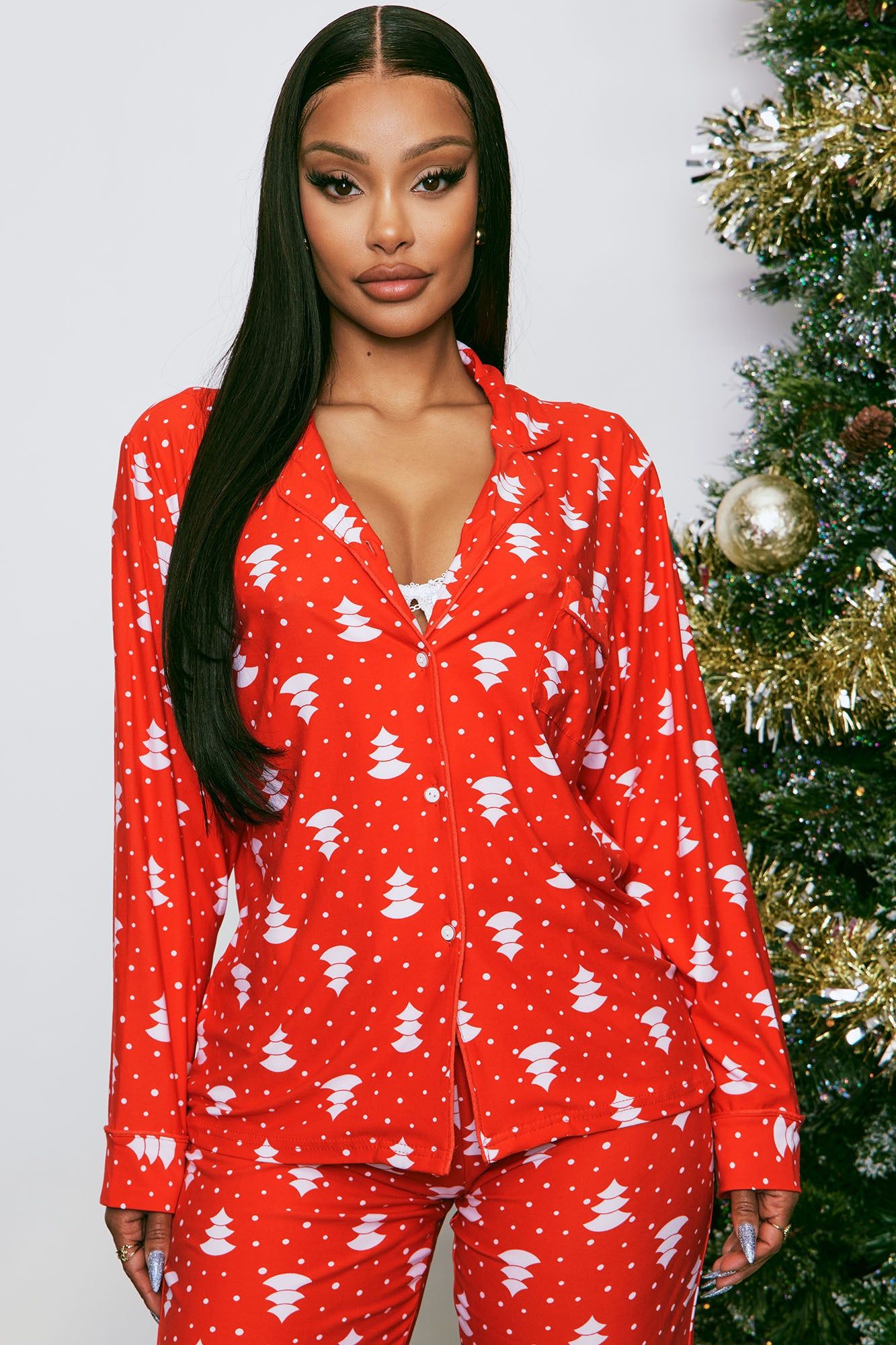 Snow Covered Trees PJ Pant Set - Red/White sold by Fashion Nova product image thumbnail 2