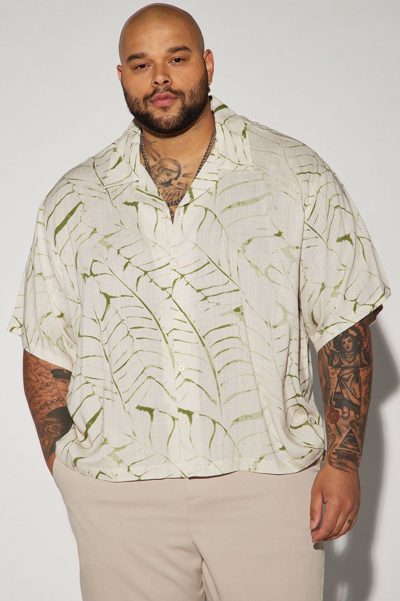 Big Leaf Button Up Shirt - Cream/combo sold by Fashion Nova product image thumbnail 4