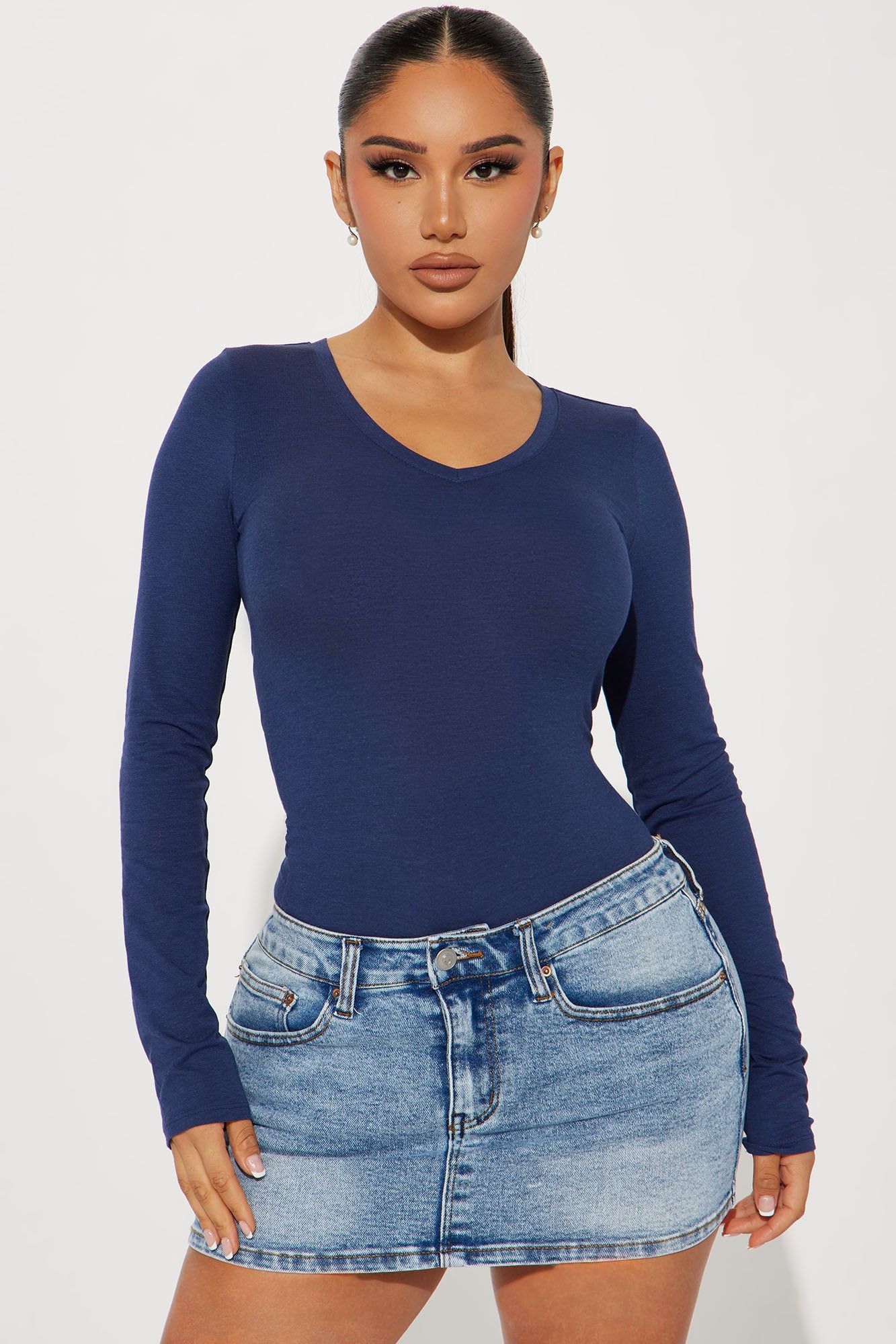Your Everyday Long Sleeve Tee - Navy sold by Fashion Nova
