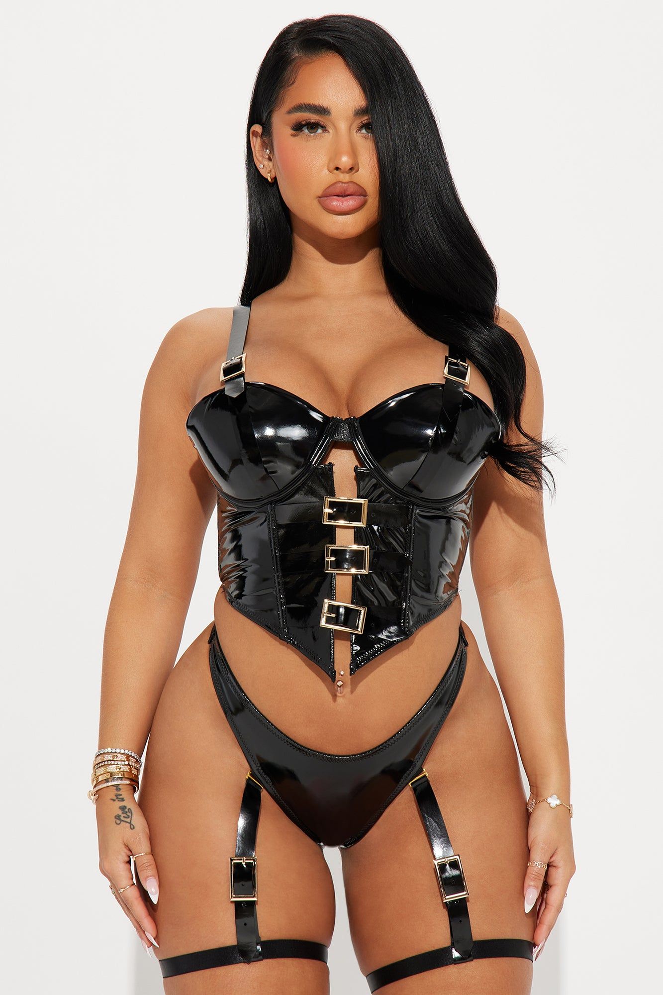 Your Favorite Night Liquid Vinyl 2 Piece Set - Black sold by Fashion Nova