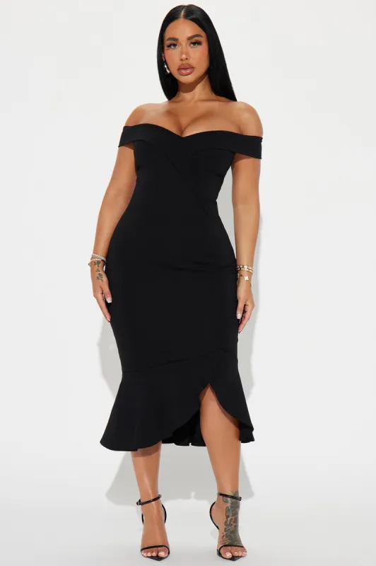 Eloise Off Shoulder Midi Dress - Black sold by Fashion Nova