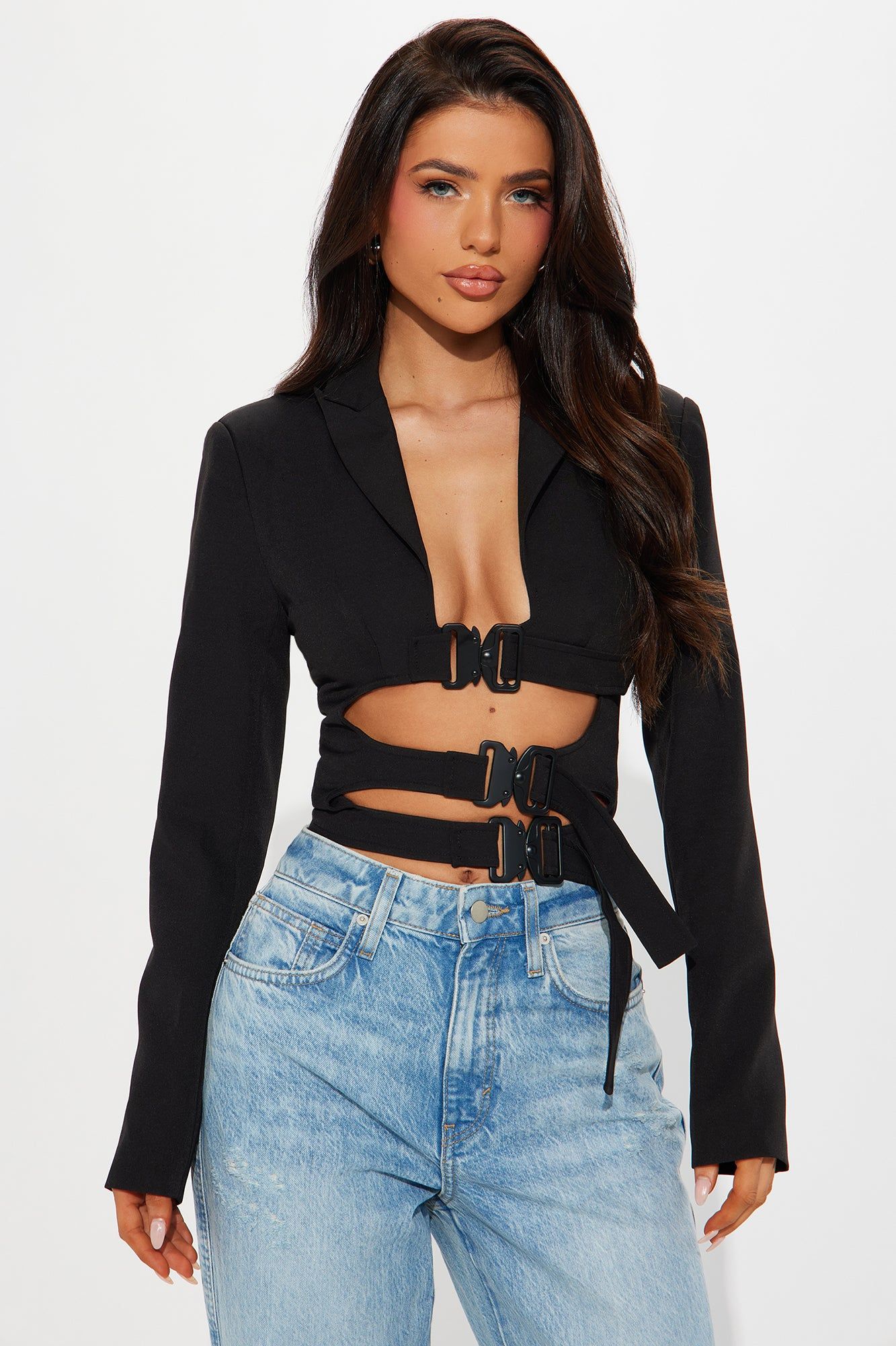 Buckle Up Babe Blazer - Black sold by Fashion Nova