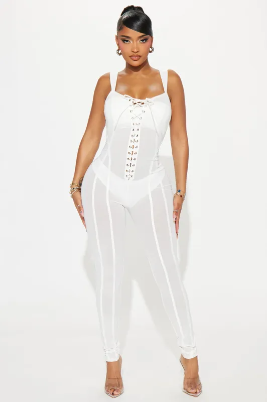 Buy Me A Drink Mesh Jumpsuit - Ivory sold by Fashion Nova