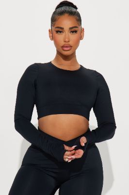 Claudia Elevate Long Sleeve Active Top - Black sold by Fashion Nova