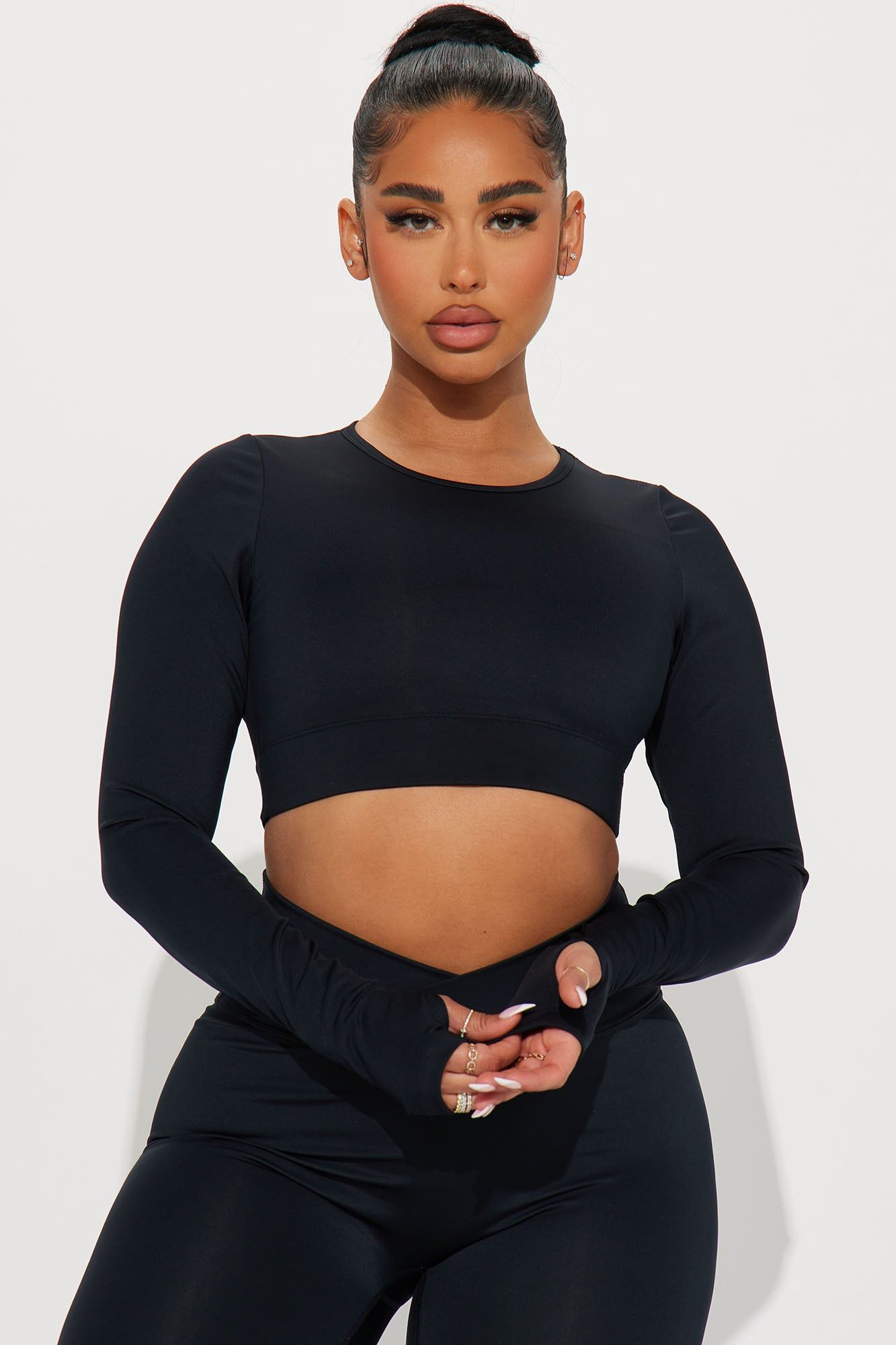Claudia Elevate Long Sleeve Active Top - Black sold by Fashion Nova