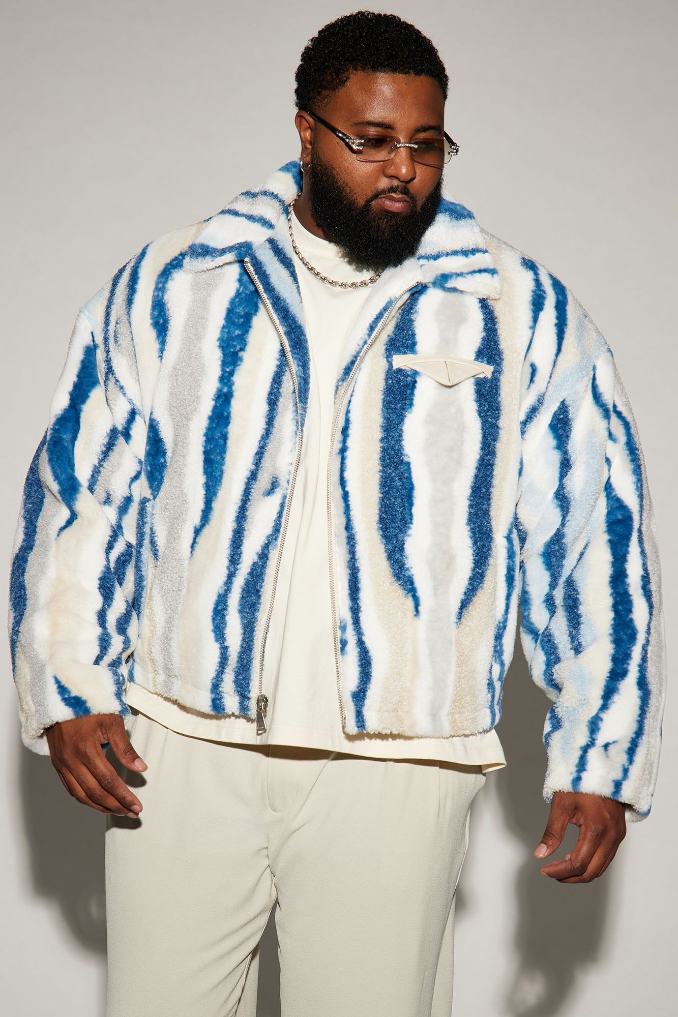 Fuzzy Feeling Cropped Jacket - Blue/combo sold by Fashion Nova product image thumbnail 5