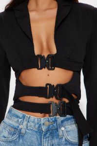 Buckle Up Babe Blazer - Black sold by Fashion Nova