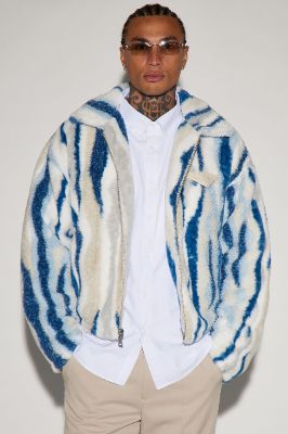 Fuzzy Feeling Cropped Jacket - Blue/combo sold by Fashion Nova