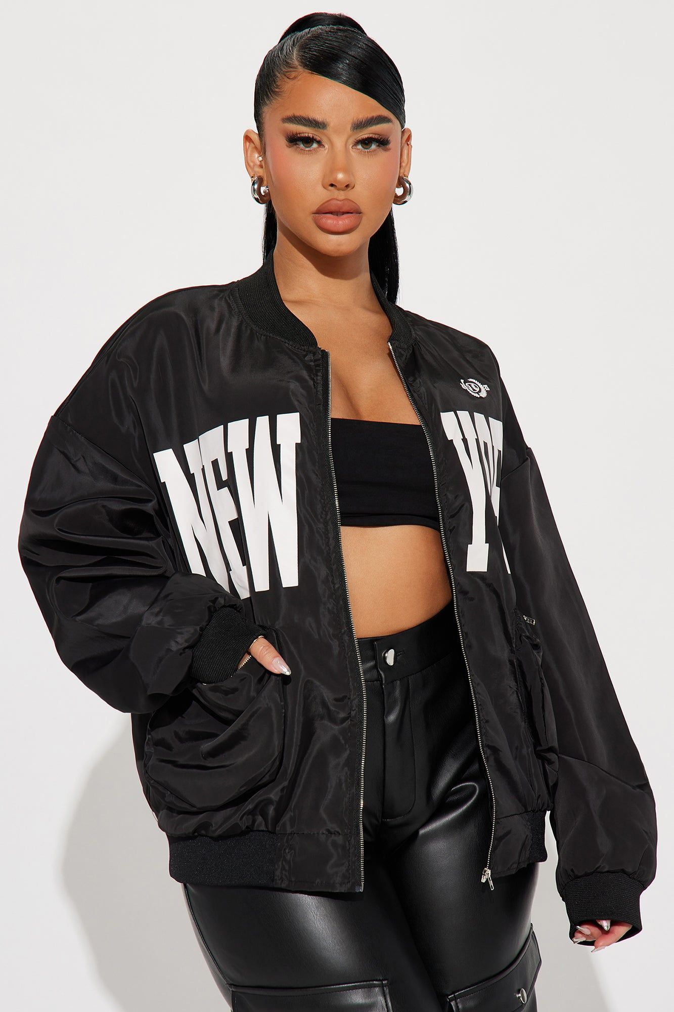 East Coast Vibes Bomber Jacket - Black sold by Fashion Nova