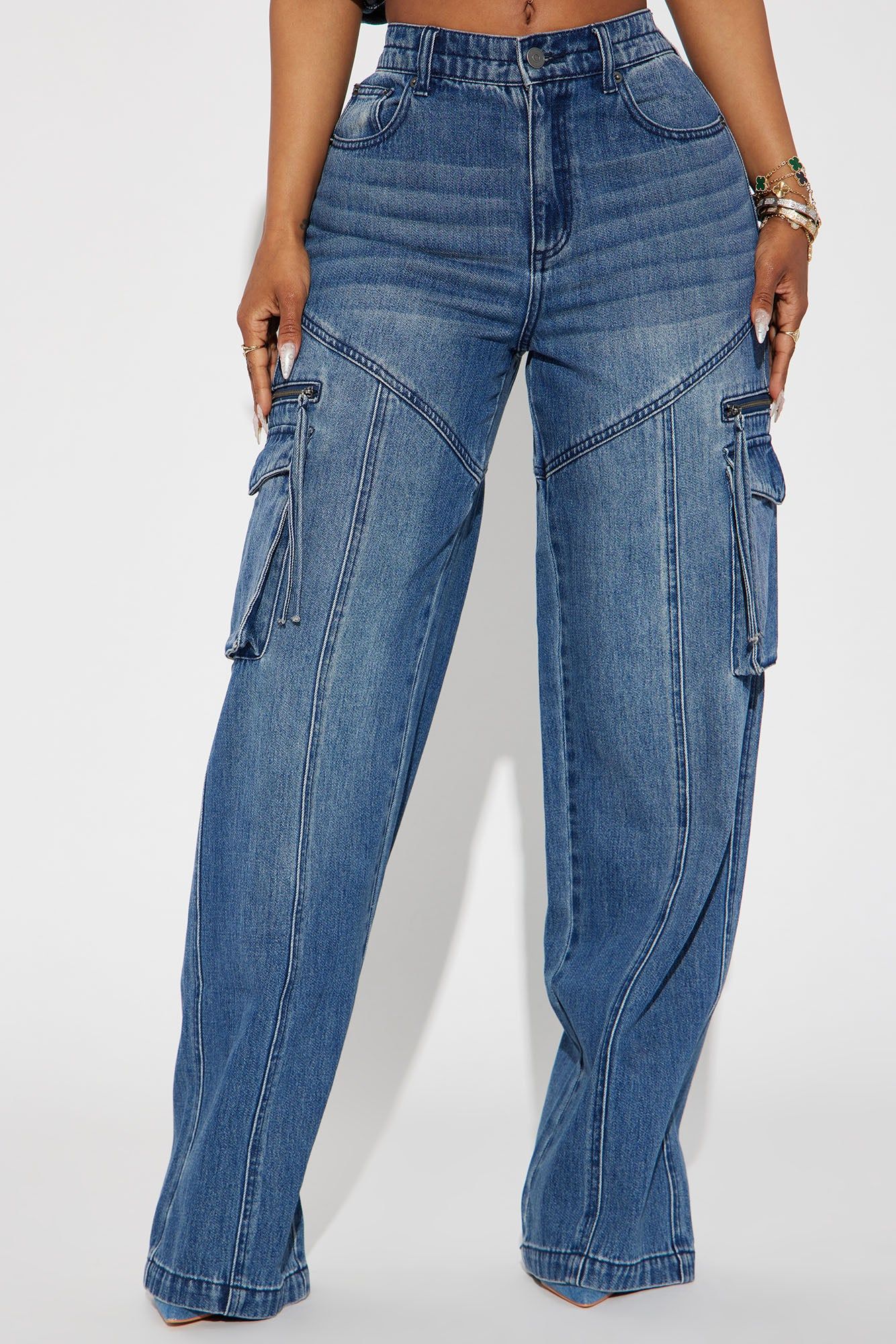 Devil In Disguise Cargo Straight Leg Jeans - Medium Wash sold by Fashion Nova product image thumbnail 2