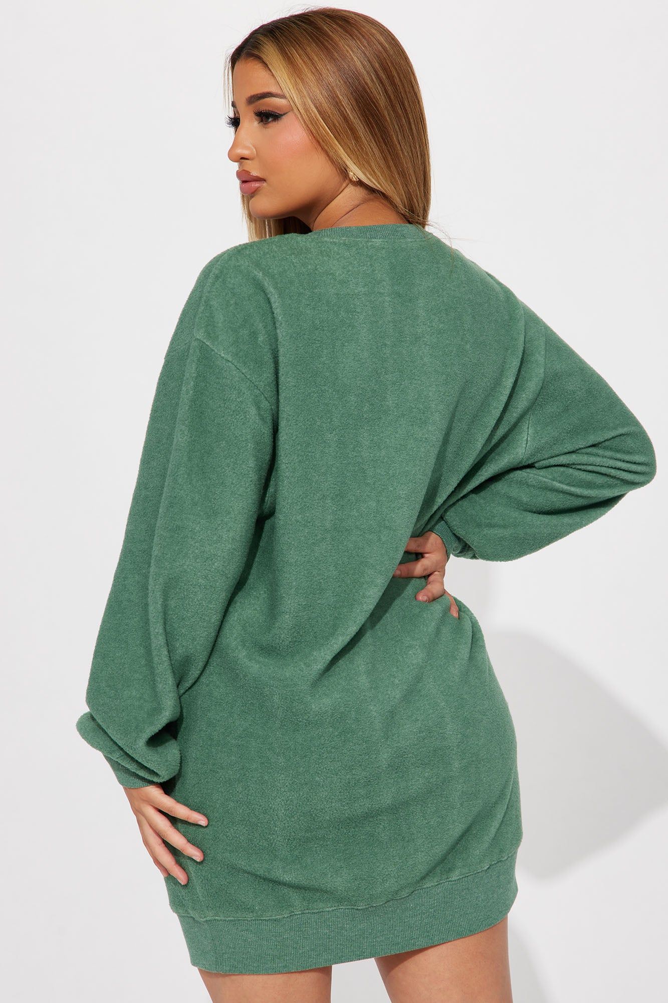 Not Sweating Sweatshirt Mini Dress - Green sold by Fashion Nova product image thumbnail 3