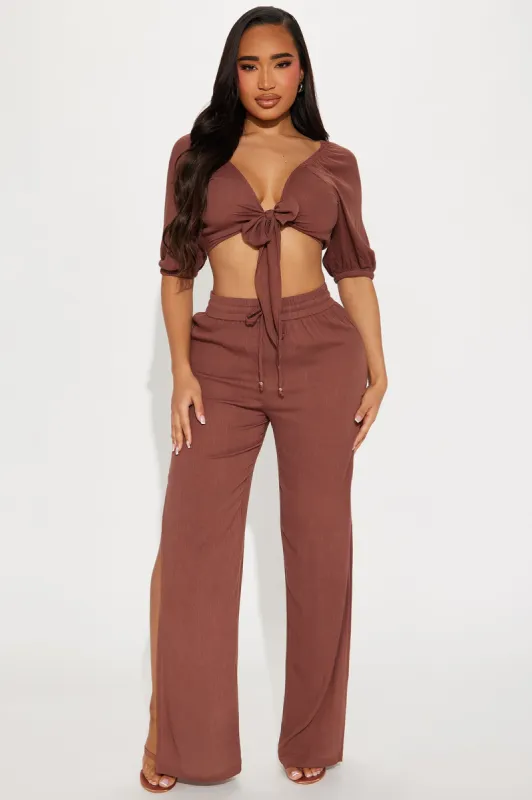 Breezy Nights Linen Swim 2 Piece Cover Up - Chocolate sold by Fashion Nova