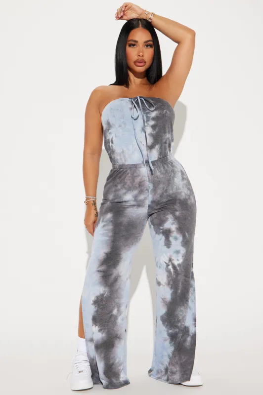 Where You Are Tie Dye Jumpsuit  - Charcoal/combo sold by Fashion Nova