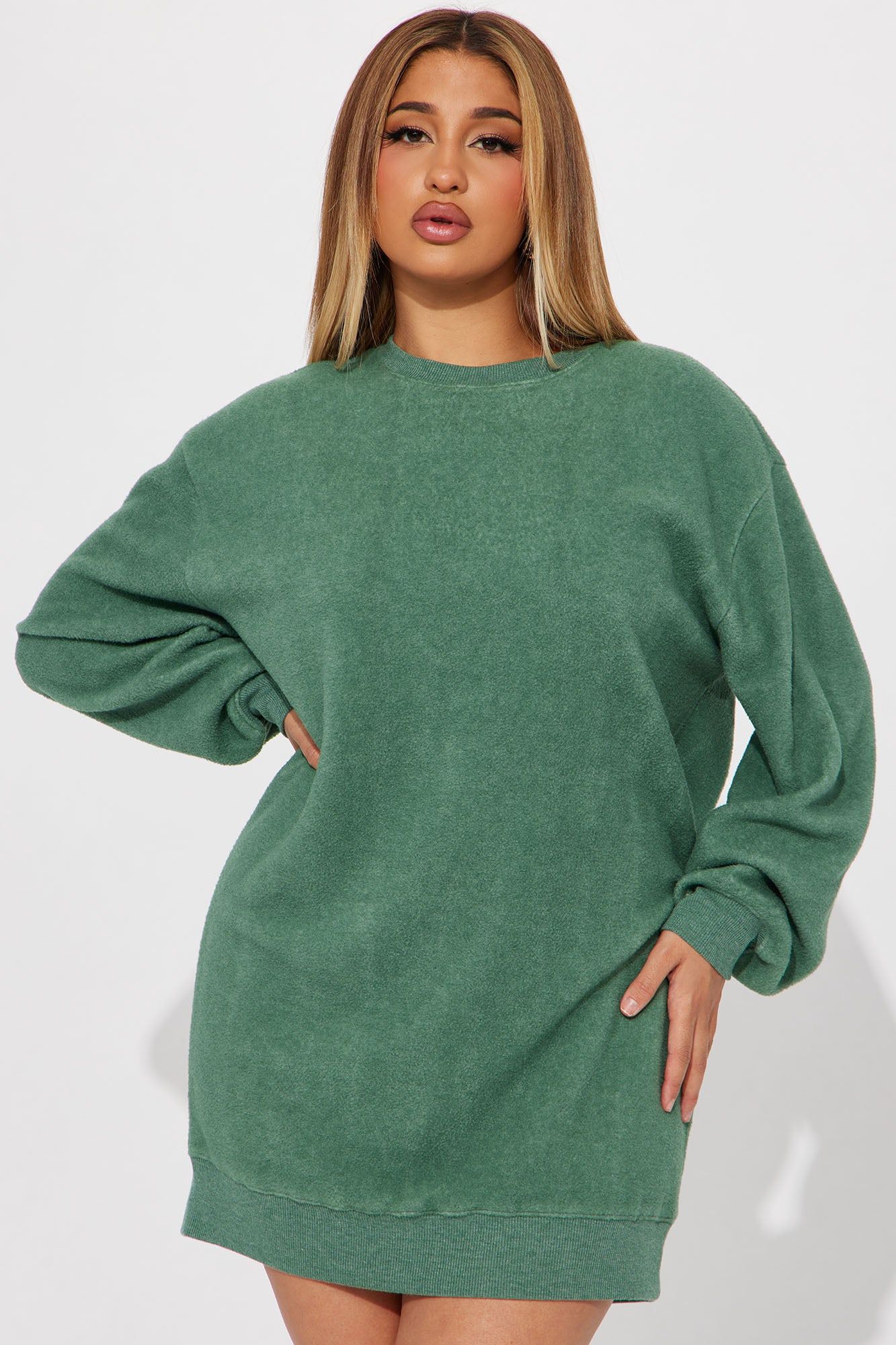 Not Sweating Sweatshirt Mini Dress - Green sold by Fashion Nova product image thumbnail 2