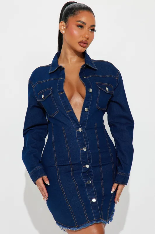 Natalia Denim Mini Shirt Dress - Dark Wash sold by Fashion Nova