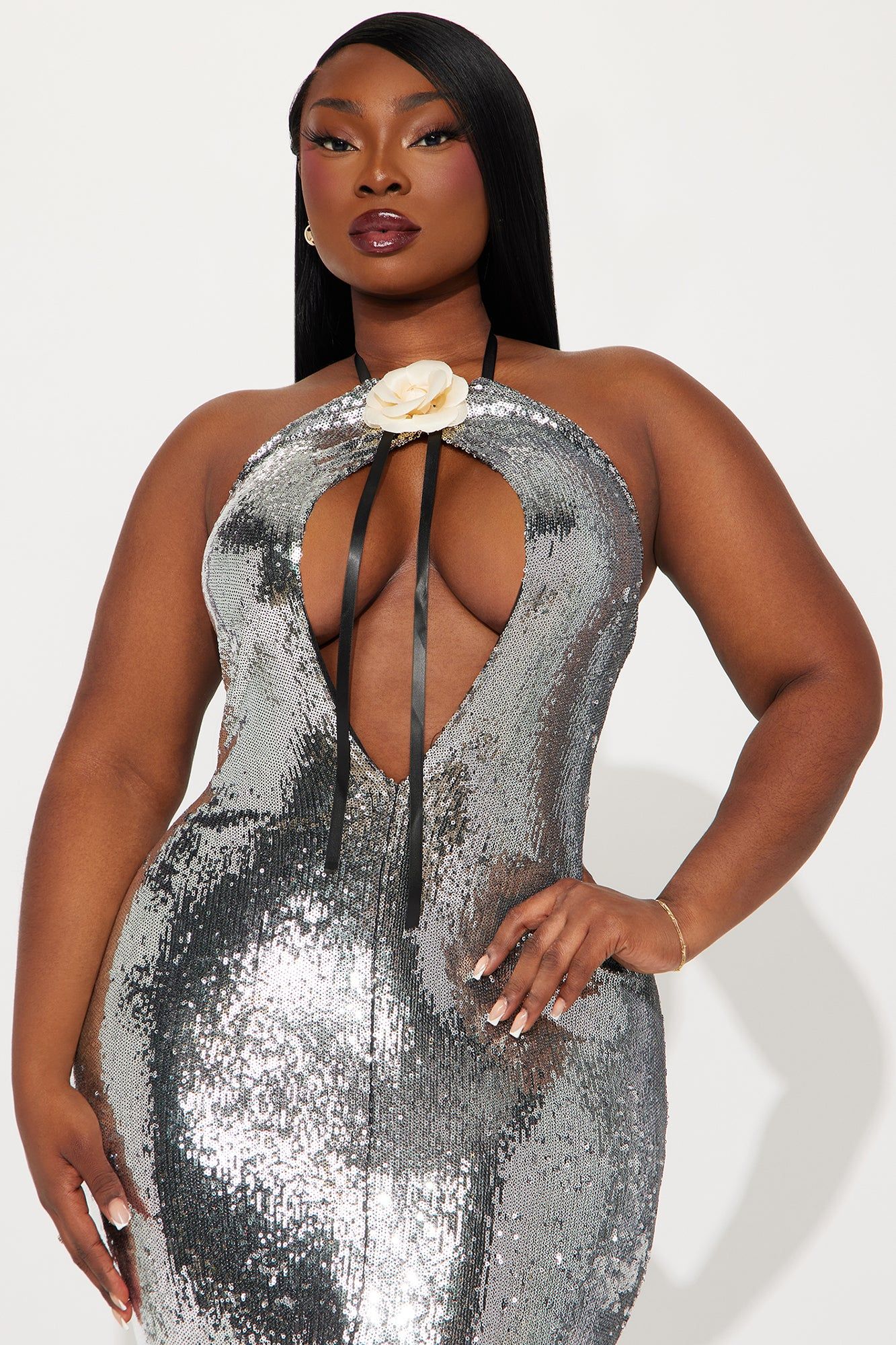 Marina Sequin Maxi Dress - Silver sold by Fashion Nova product image thumbnail 5