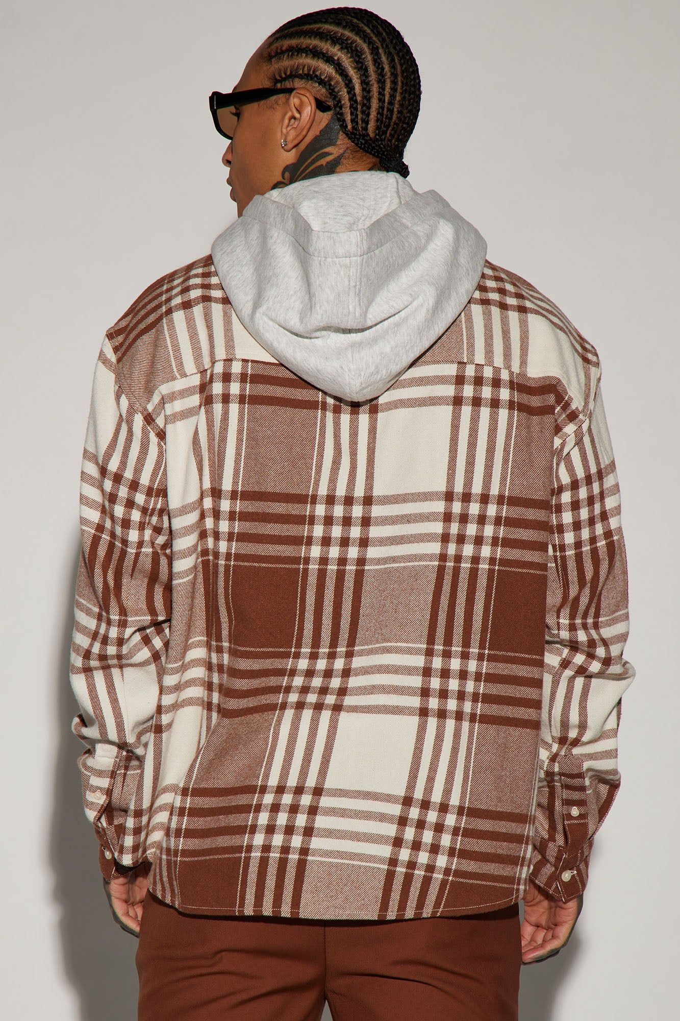 Time Gon Tell Hooded Oversized Shacket - Brown/combo sold by Fashion Nova product image thumbnail 3