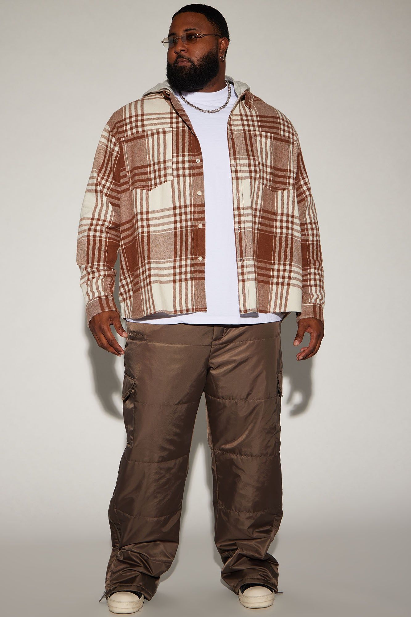 Time Gon Tell Hooded Oversized Shacket - Brown/combo sold by Fashion Nova product image thumbnail 5