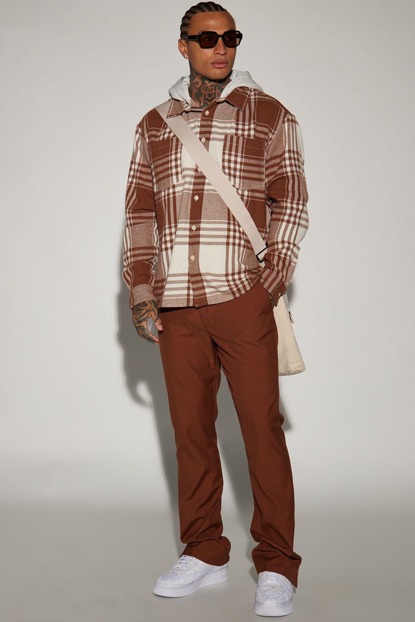 Time Gon Tell Hooded Oversized Shacket - Brown/combo sold by Fashion Nova product image thumbnail 2