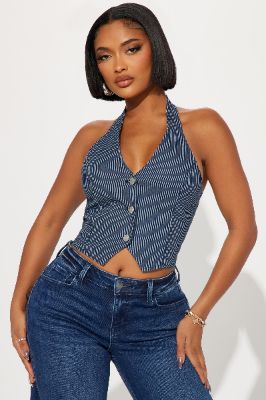 Around The Tracks Denim Vest Top - Dark Wash sold by Fashion Nova