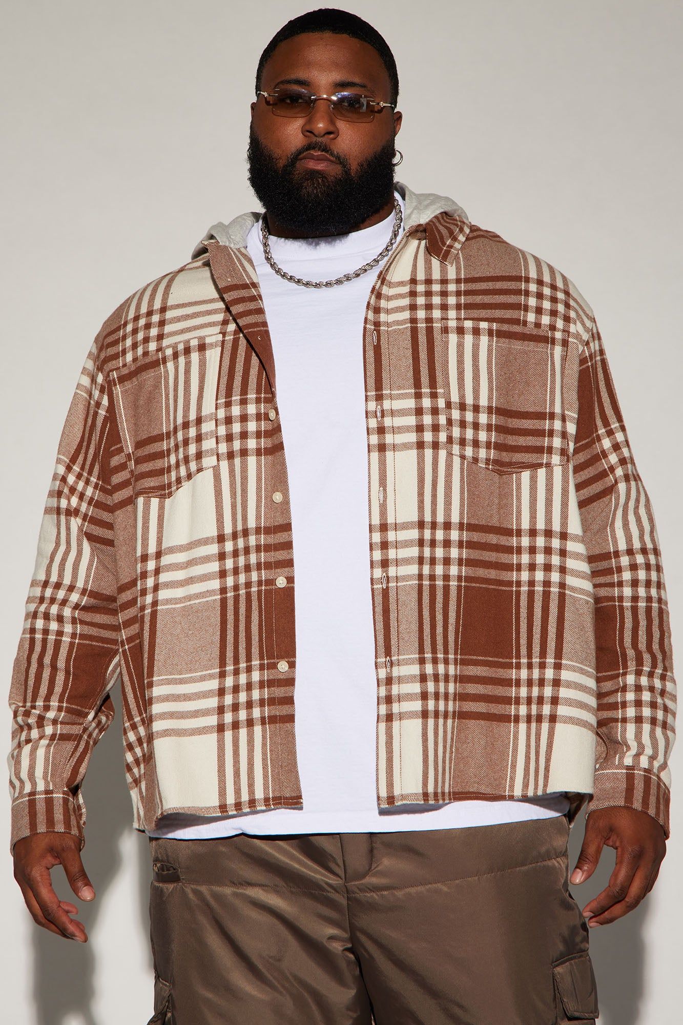 Time Gon Tell Hooded Oversized Shacket - Brown/combo sold by Fashion Nova product image thumbnail 4