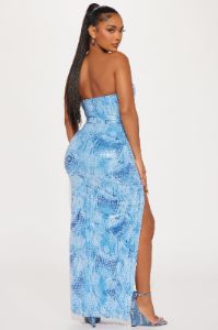 A Denim Affair Sequin Maxi Dress - Light Blue sold by Fashion Nova